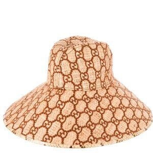 Gucci Watersnake-Trimmed Monogram Embroidered Raffia Hat